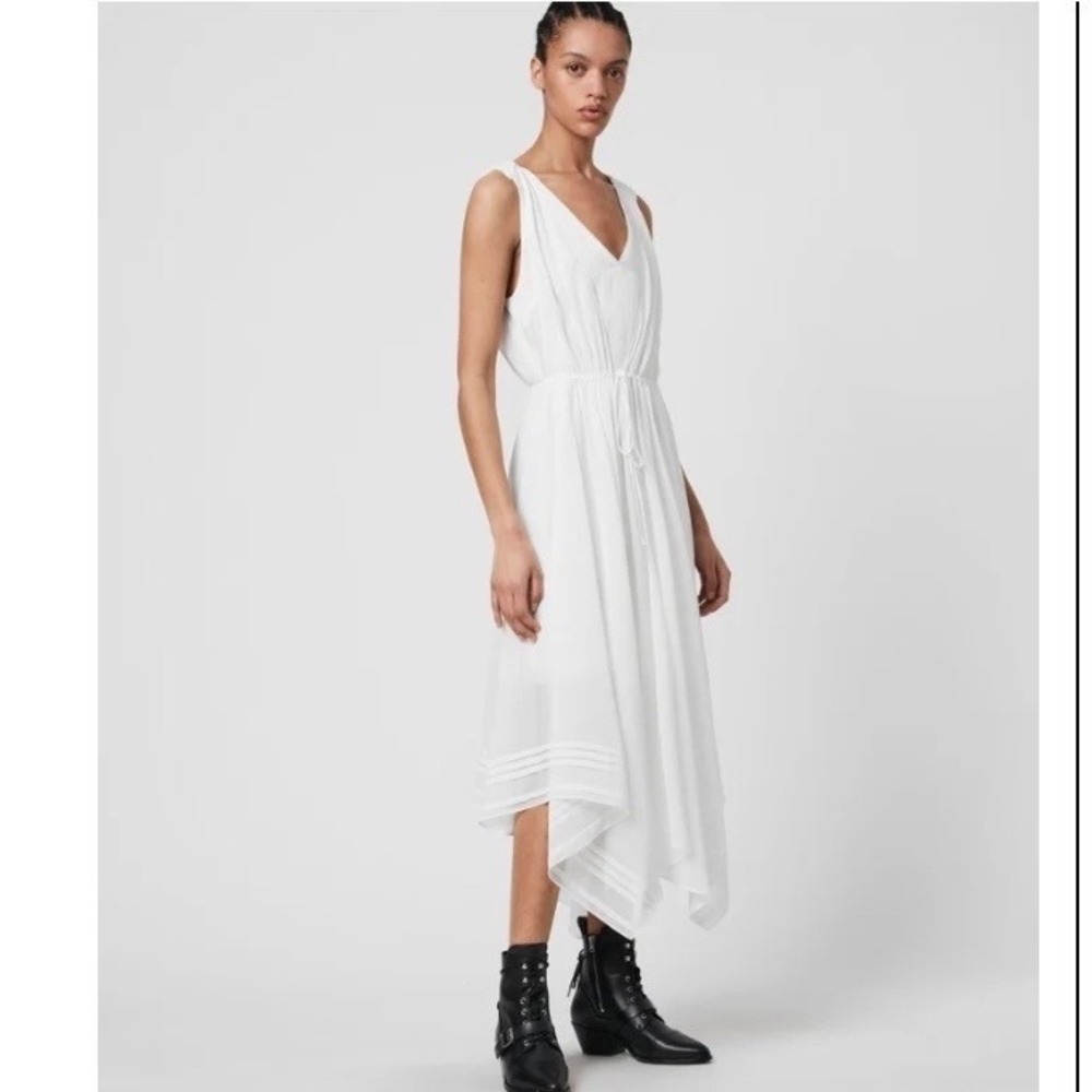 AllSaints Celeste Dress 4 White Handkerchief‎ Hem Sleeveless Midi Dress V-Neck